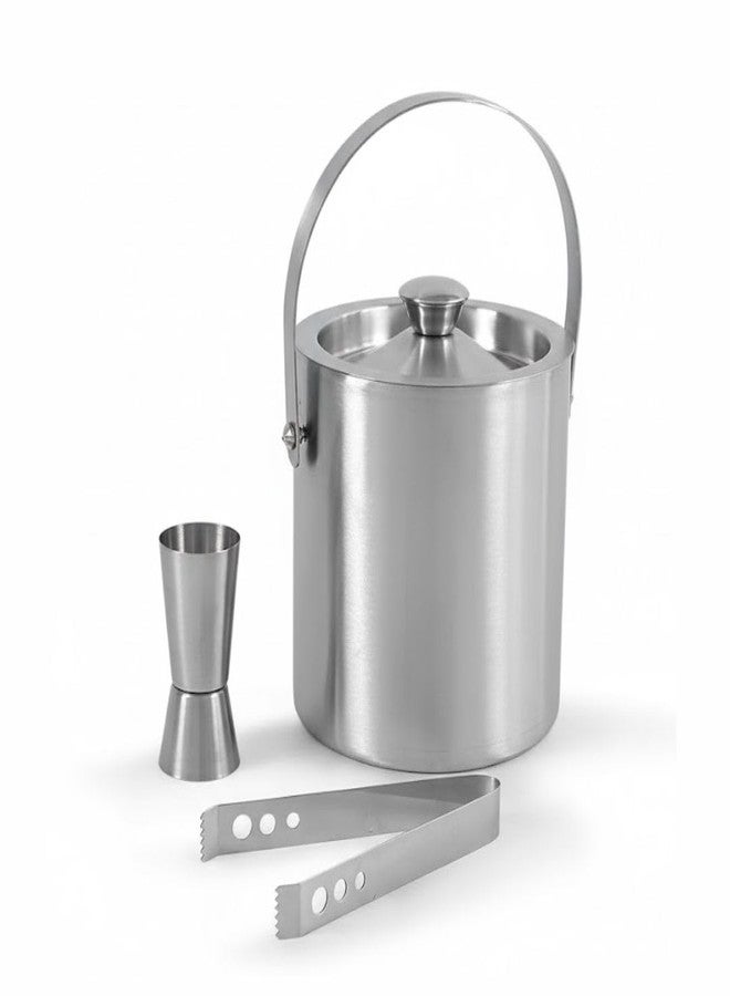 FINALITY Stainless Steel Double Walled Insulated Ice Bucket with Lid with Tong and V Peg Measure, 1.5 Liter - Image 1